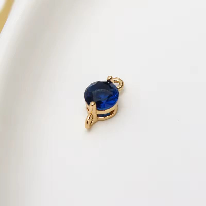 CZ 2161 Dark blue circle connector Zircon gold plated charm ( 1 pc ) - anti tarnish