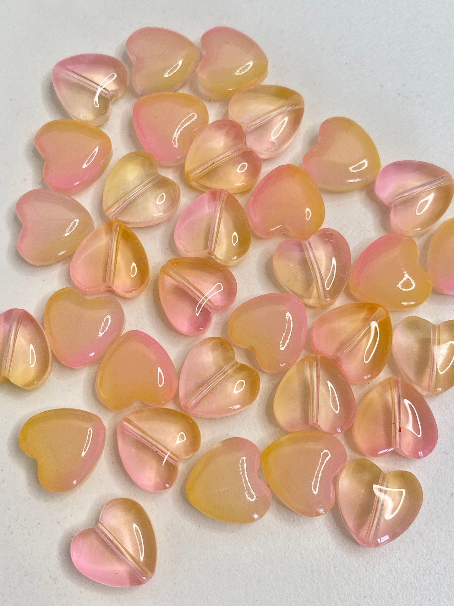 BBB 225 (p) Pinkish yellow Heart Crystal glass bead ( 1 pc ) ( 8 mm )