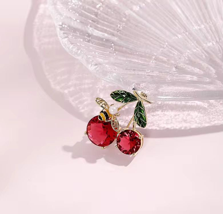 BR 64 Cherry with Bee Zircon Brooch ( 1 PC ) Anti Resistant