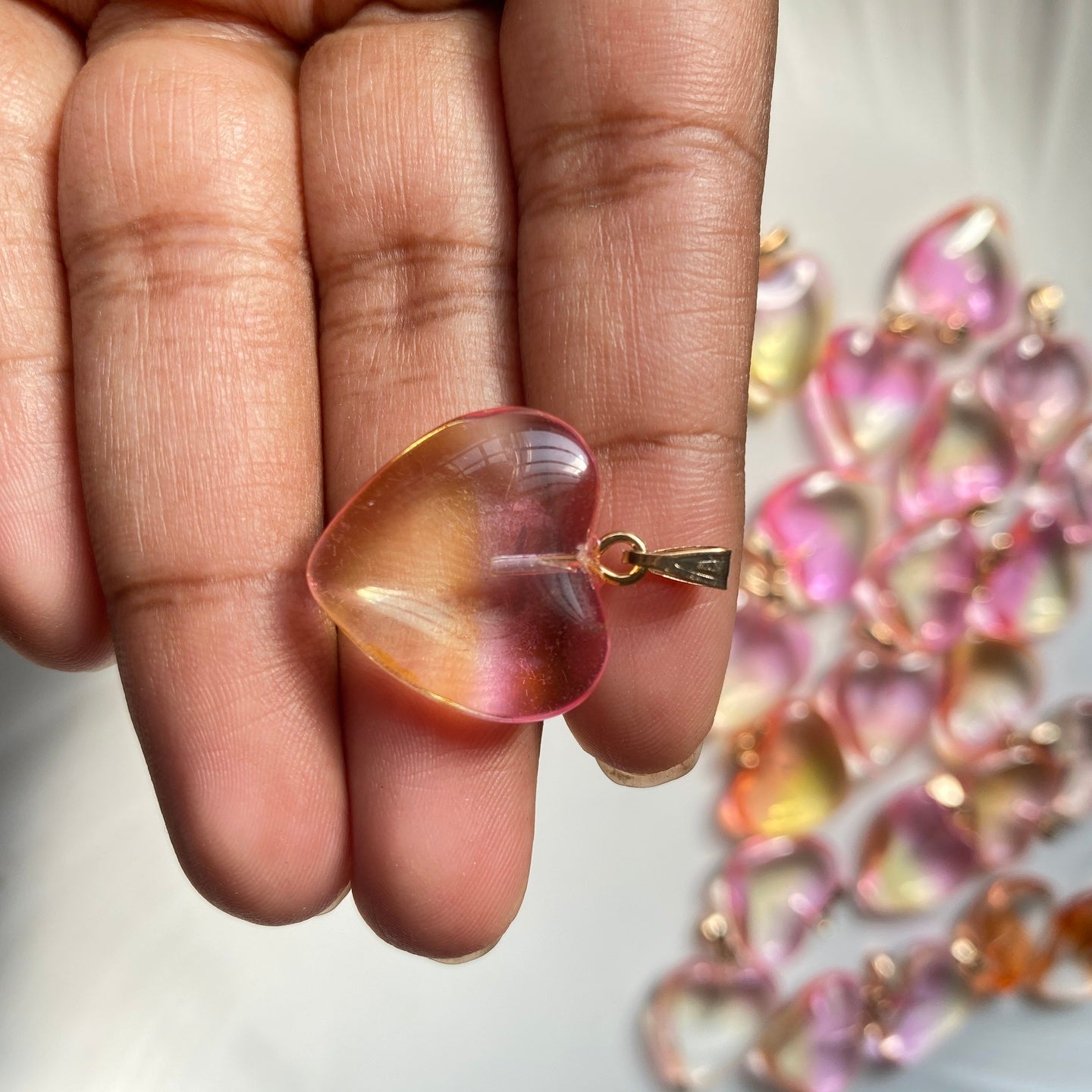 SS 591 pinkinsh orange big heart glass pendant ( 1 pc ) ( 15:20 mm )