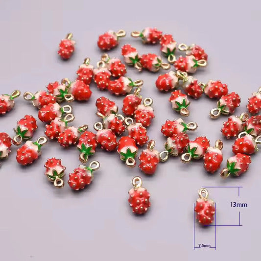 EC 2126 Raspberry Fruit enamel 14k gold plated charm ( 1 pc ) Anti tarnish