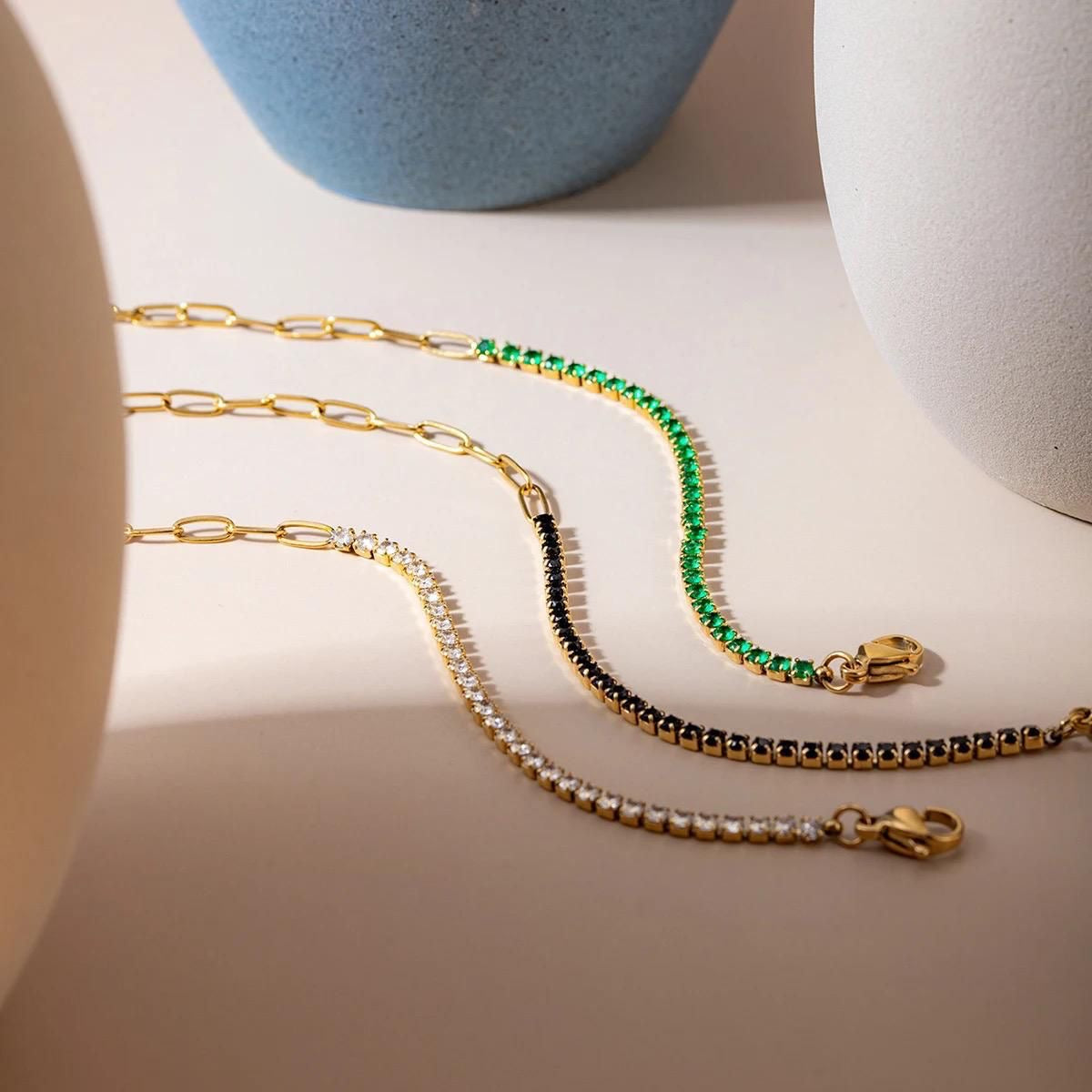 SJ 215 Dainty zircon tennis link bracelet -18k gold plated stainless steel - Anti tarnish - Wholesale