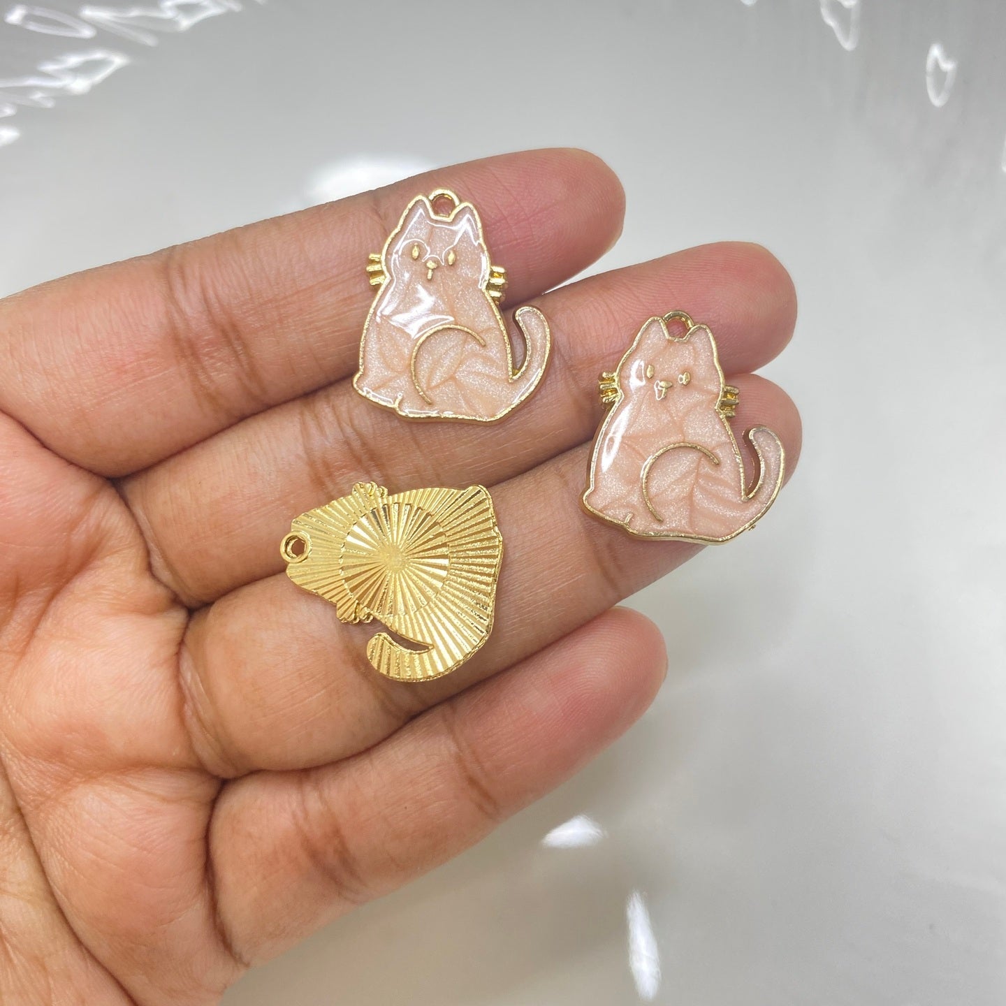 SS 817 pink enamel cat charm (1PC)