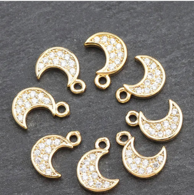SS 451 Tiny moon charm - gold plated zircon crystal