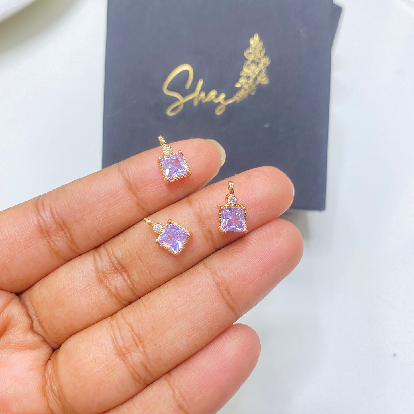 SS 896 Light purple square zircon pendant Anti tarnish (1PC)