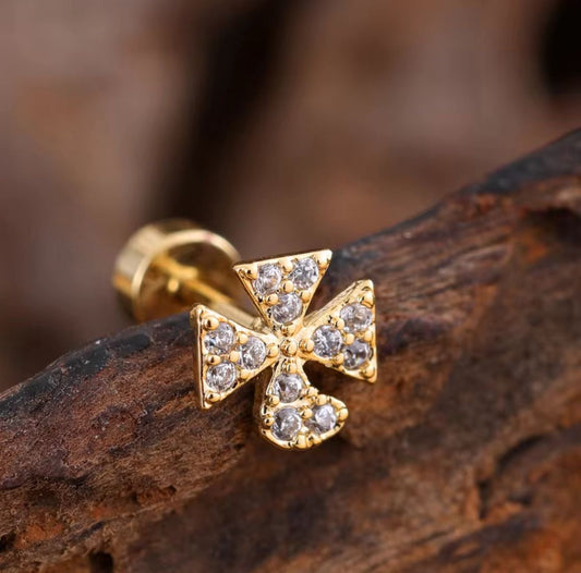 SJ 561 Zircon Cartilage 2nd piercing stud ( 1 pc ) - 18k Gold PVD plated stainless steel - Anti tarnish