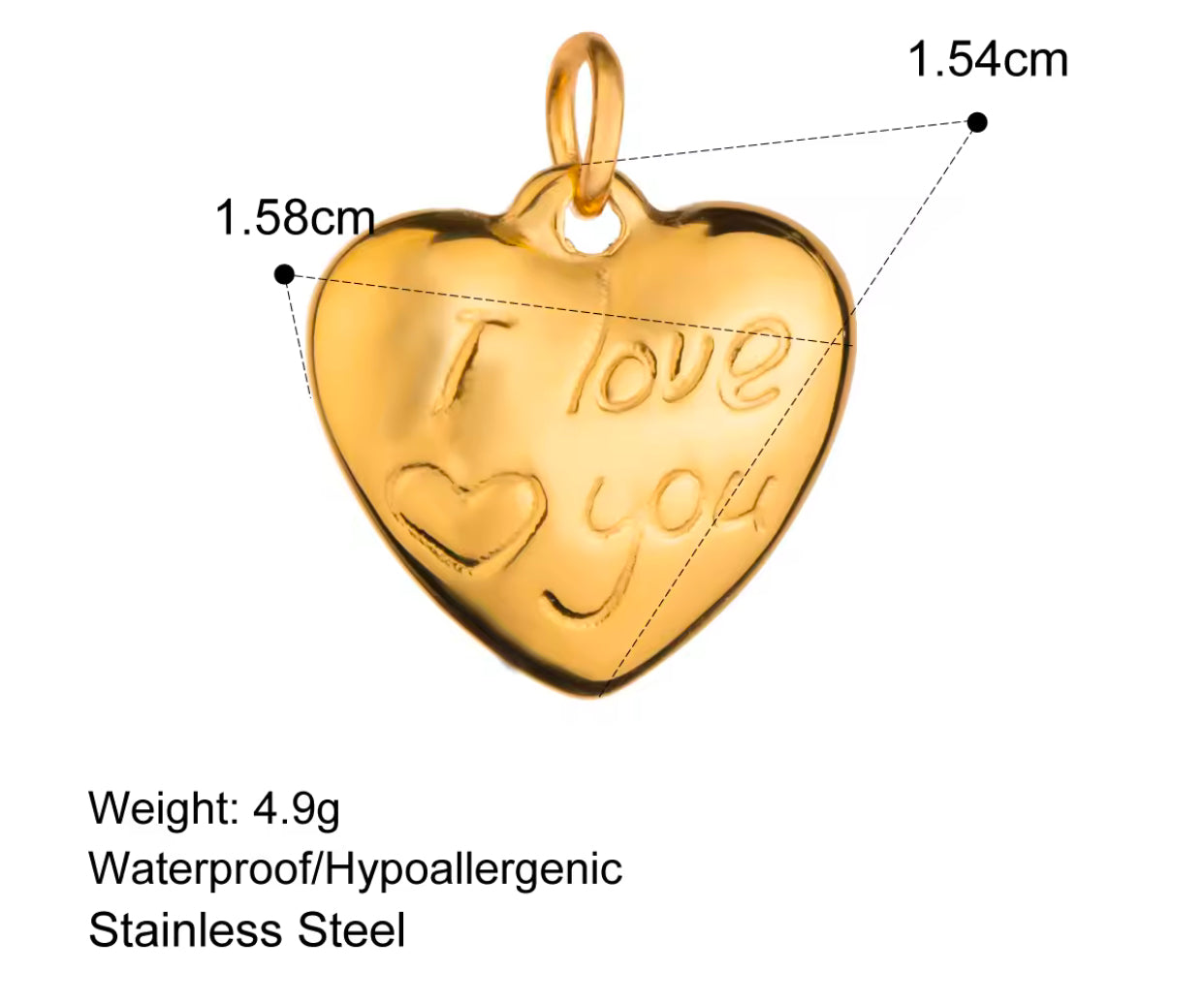 SS 2058 I LOVE YOU heart Stainless steel charm ( 1 pc ) Anti tarnish