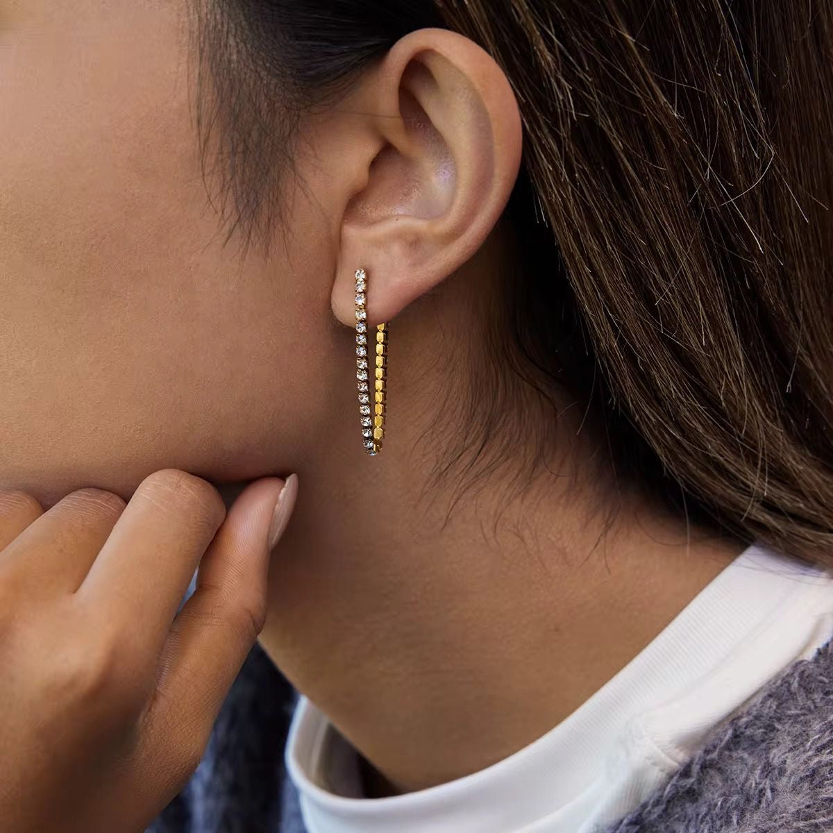 SJ 1019 Zircon Tassel Stud Earring - 18k Gold PVD plated stainless steel - Anti tarnish