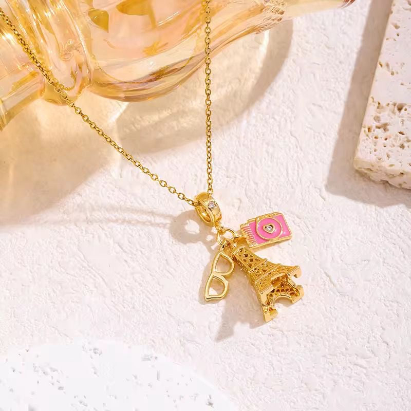 SJ 1062 Multi Charm Zircon Necklace - 18k Gold PVD plated stainless steel - Anti tarnish