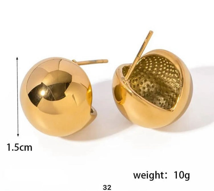 ESJ16D Luna dome Earrings - 18k Gold PVD plated 316 stainless steel - Anti tarnish