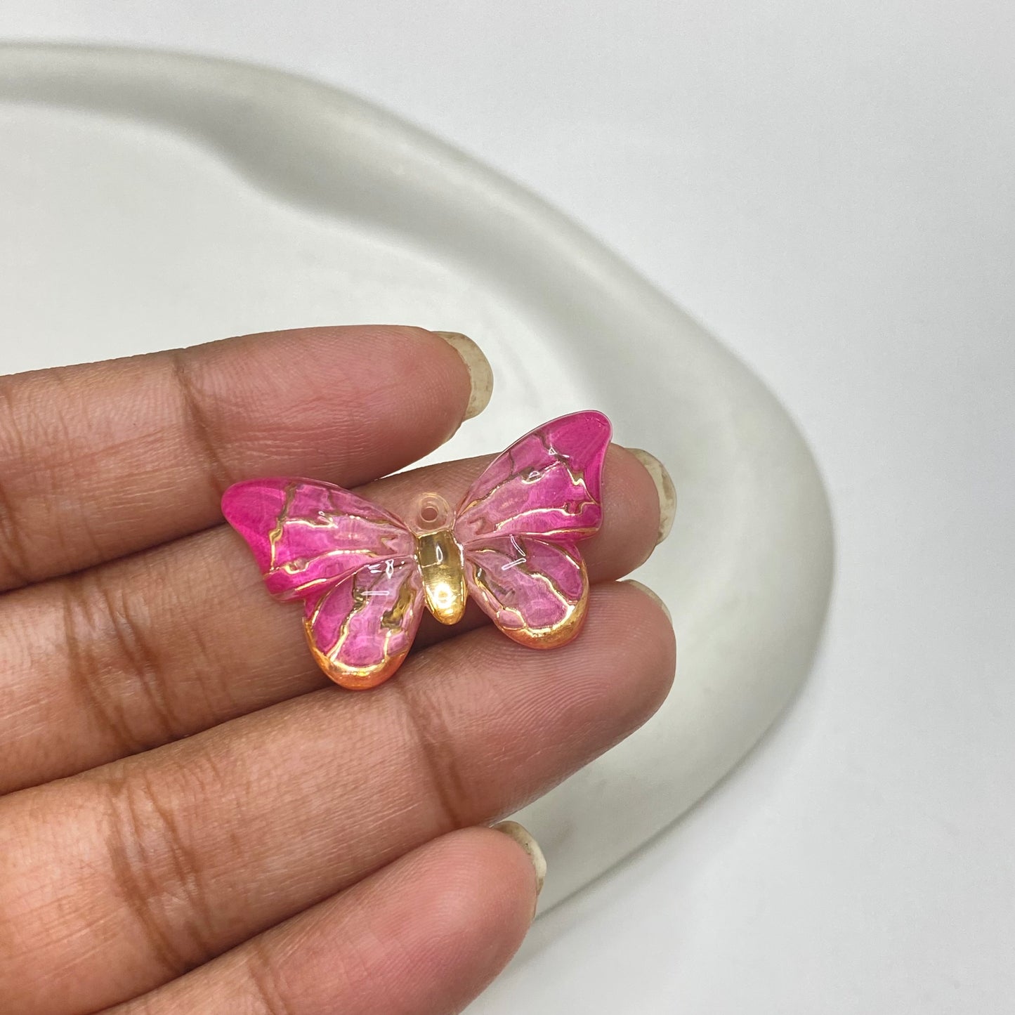 BBB 50 (j) Dark pink butterfly Luminous shiny Acrylic bead ( 1 pc )