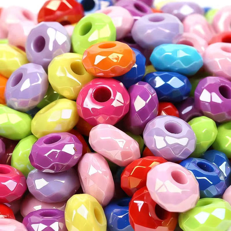 BBB 237 (h) Bright Pink Big Faceted Rondelle Luminous Shiny Bead ( 1 pc ) UV Plated Acrylic ( 14 mm )