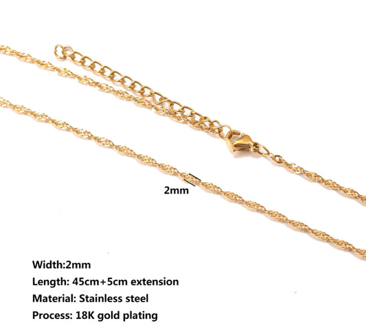 RC 25 Water wave gold Stainless steel ready chain with extension ( 1 pc ) Anti tarnish