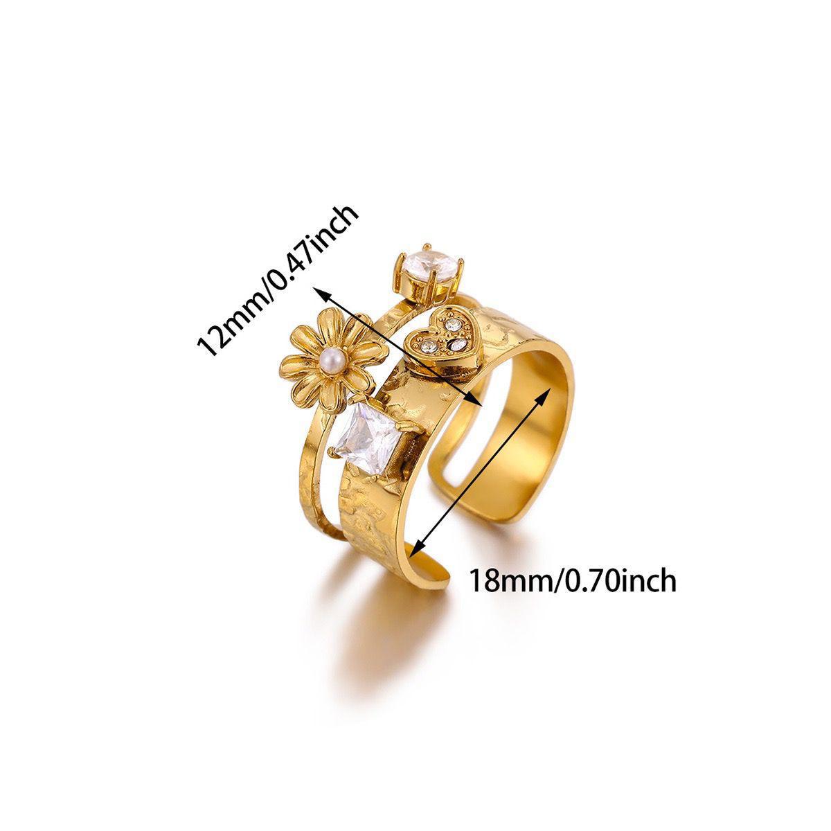 RSJ36G Floral layered zircon ring -18k Gold PVD plated