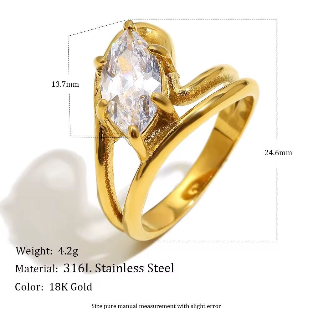 SJ 984 Marquise Zircon Ring - Premium jewellery- 18k Gold PVD plated stainless steel - Anti tarnish