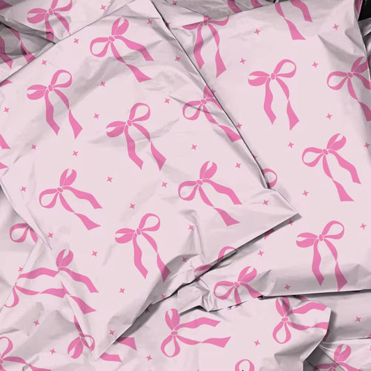 Pink Bow Poly Mailer Bag -  Waterproof & Double Sided - Designer Premium Packaging ( 15:18 inch )