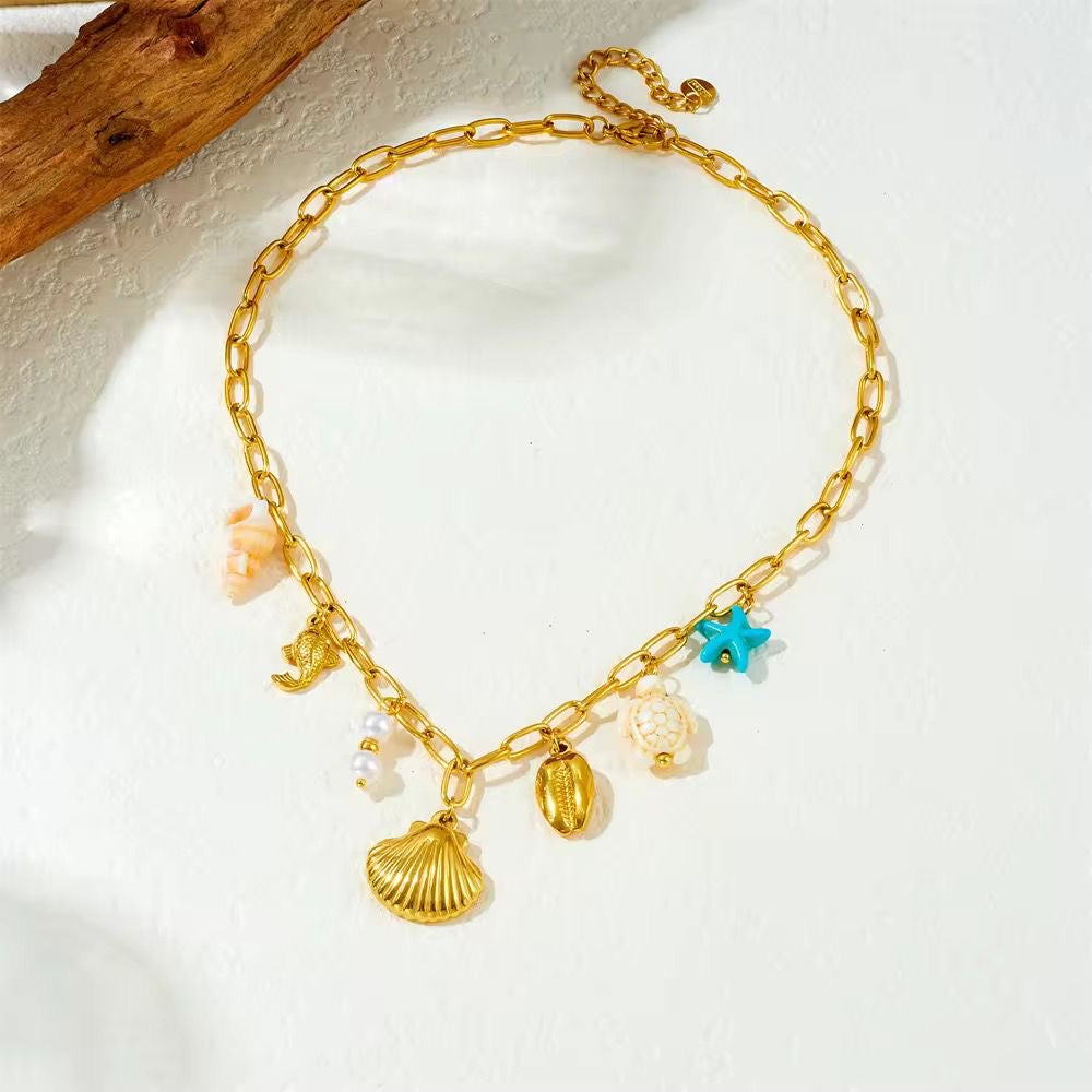 SJ 707 Ocean Theme Chunky Necklace - 18k Gold PVD plated stainless steel - Anti tarnish
