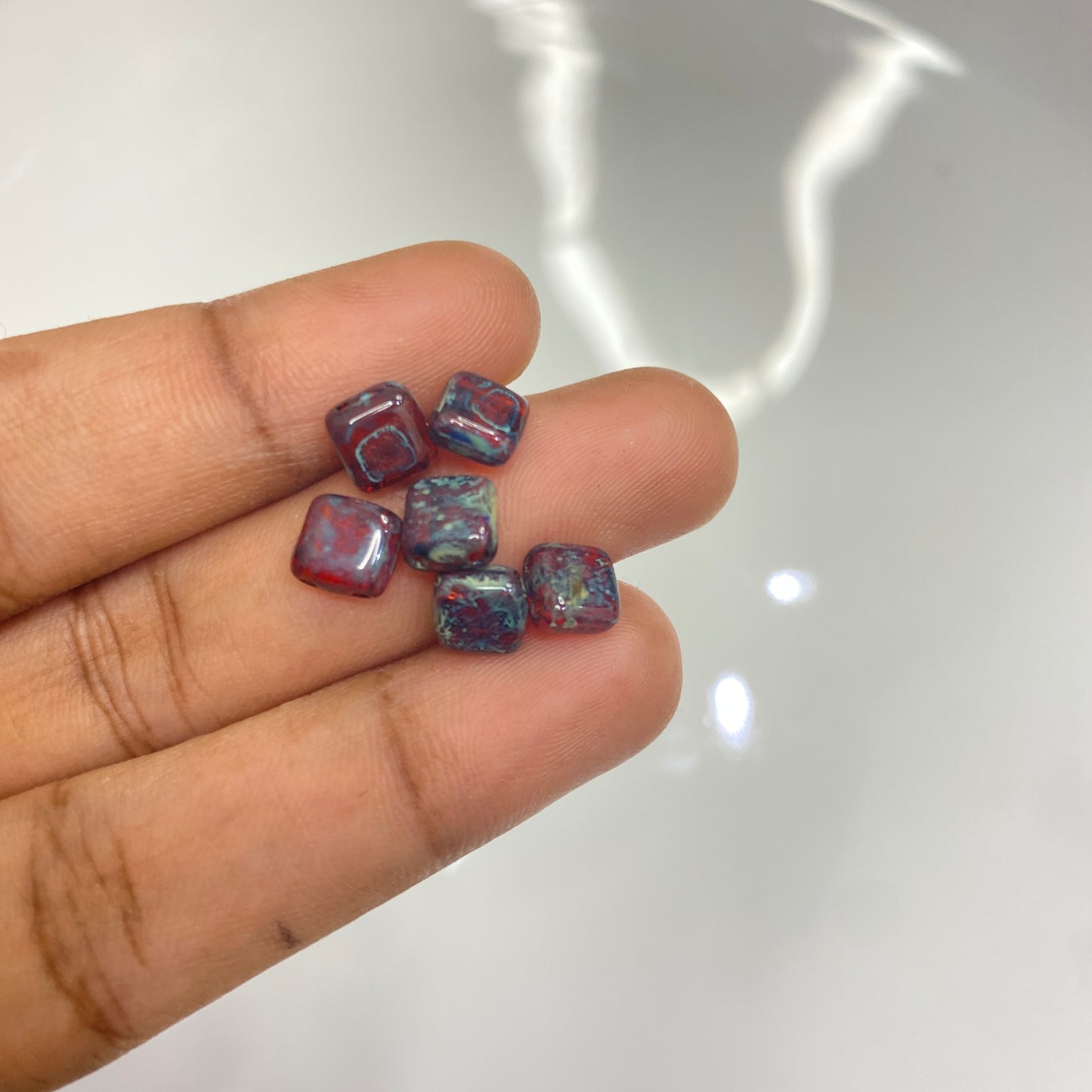 BBB 108 (F) Two Hole Pressed Czech Mate Glass Tile Beads Hyacinth Travertine -(1PC)