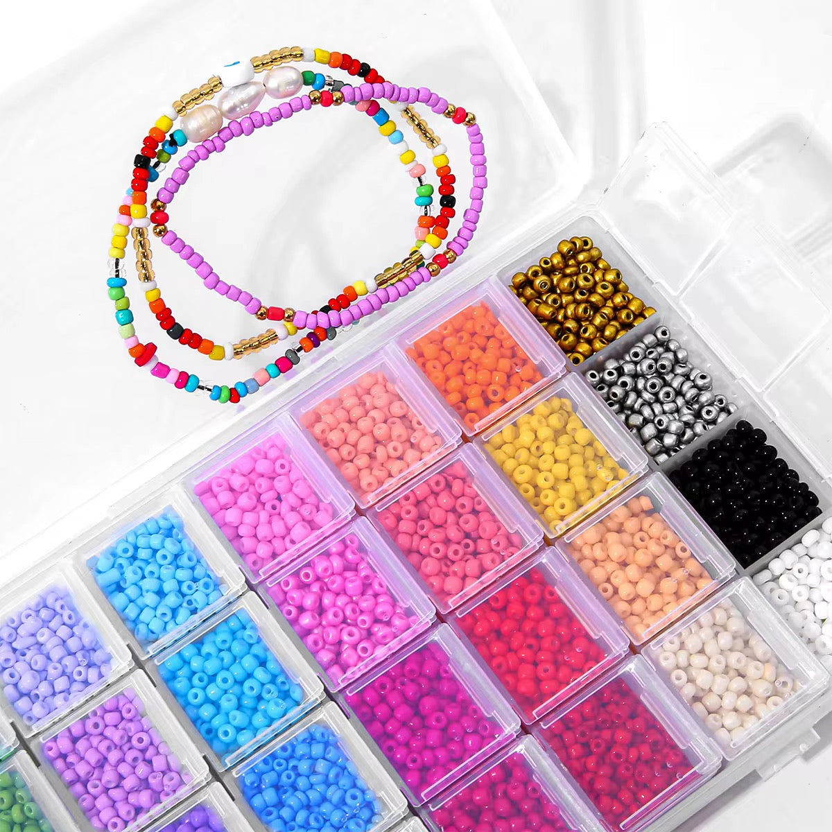 3mm Miyuki Glass Seed Beads 28 Colours Kit ( 1 Box - 9000 pieces ) Premium Quality - Individual Grid packaging