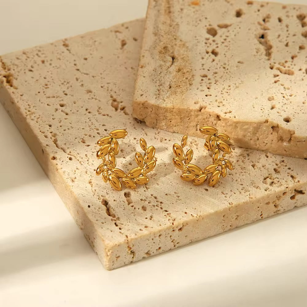 SS 295 Barley stud Earrings - 18k gold PVD plated stainless steel - Anti tarnish - Wholesale