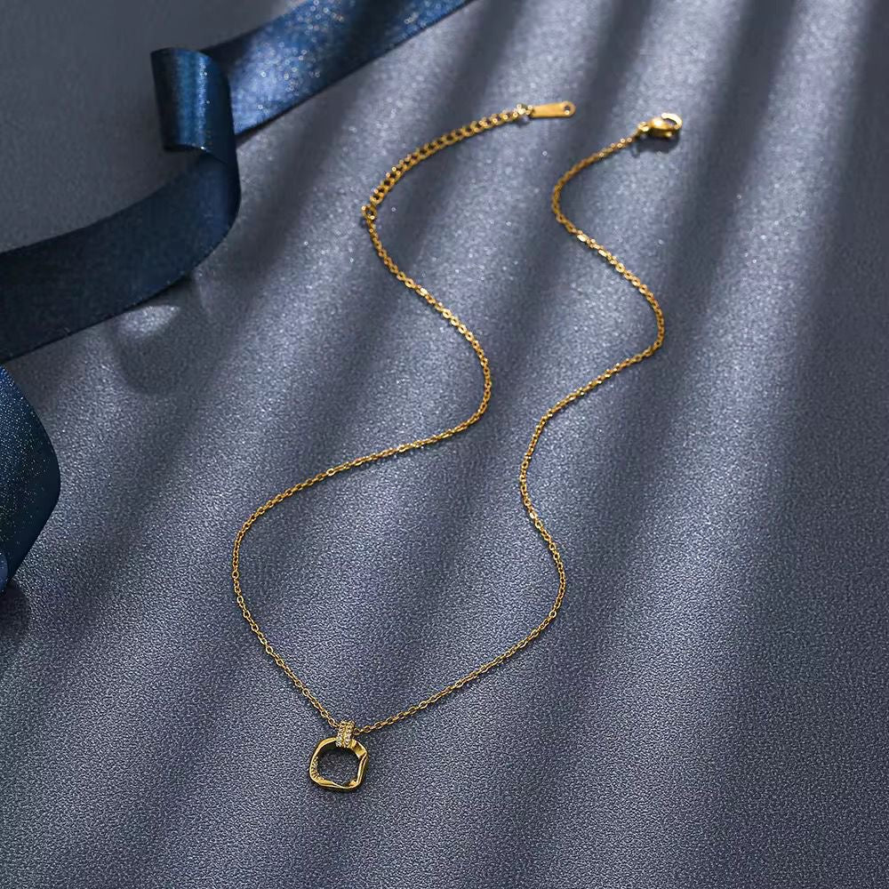 SJ 736 Double Ring Zircon Square Dainty 14k Necklace - 18k Gold PVD plated stainless steel - Anti tarnish