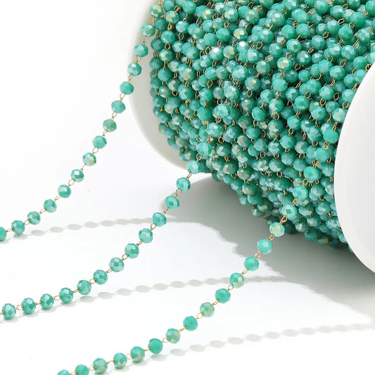 CN 230 Glass faceted beaded crystal gold Stainless steel chain ( 1 feet )Anti tarnish