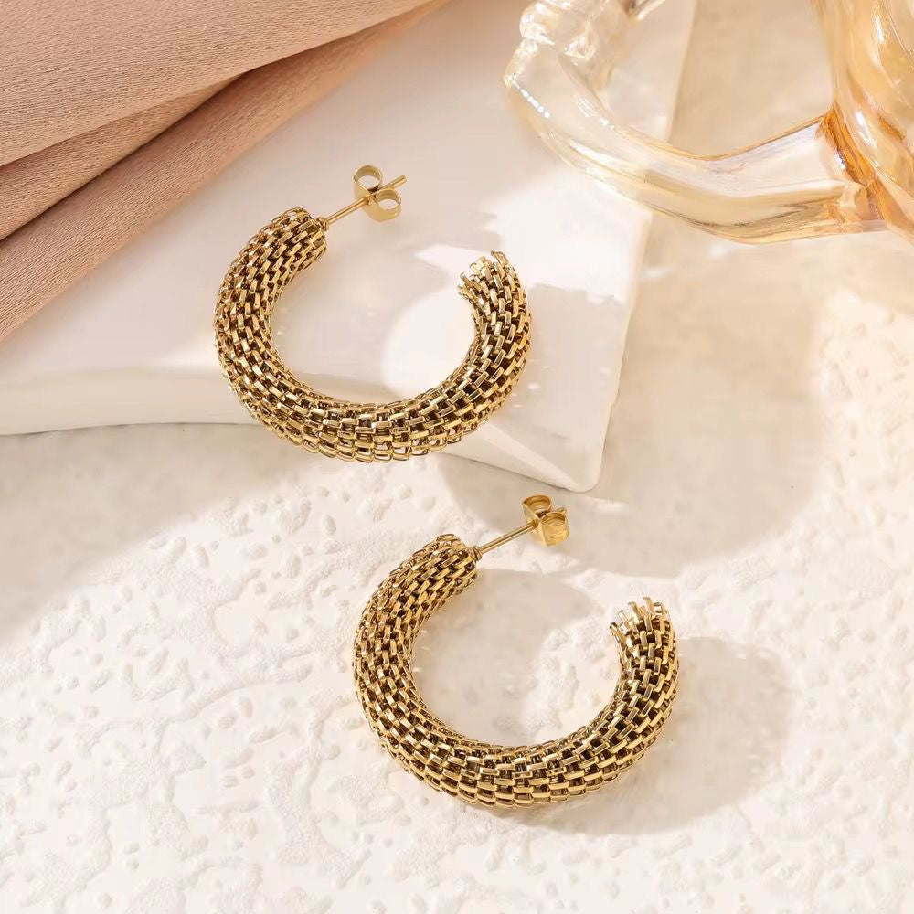 ESJ01F woven chain hoops - 18k Gold PVD plated 316 stainless steel - Anti tarnish