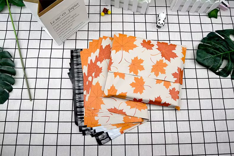 Autumn Leaves Poly Mailer Bag - Waterproof & Double sided - Designer Premium Packaging ( 15:18 inch )