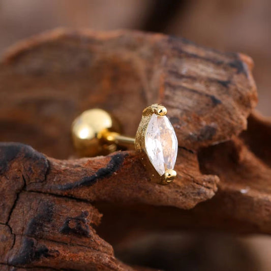 SJ 548 Marquise Zircon Cartilage 2nd piercing stud ( 1 pc )- 18k Gold PVD plated stainless steel - Anti tarnish