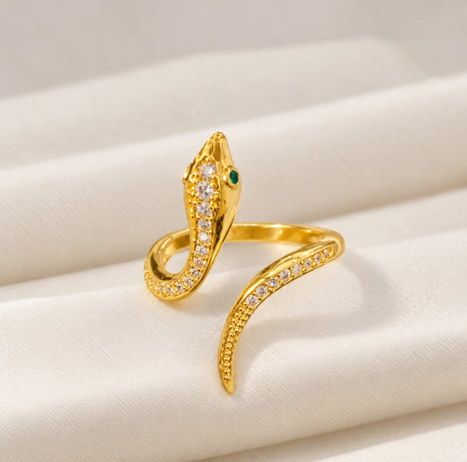 RSJ25E Zircon Snake Ring Adjustable - 18k Gold PVD plated