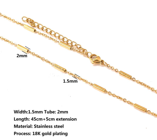 RC 21 Tube gold Stainless steel ready chain with extension ( 1 pc ) Anti tarnish