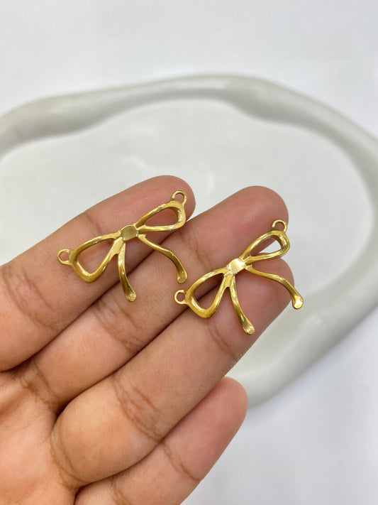 SS 2440 - Bow Connector charm 18k gold  plated Stainless steel ( 1 pc ) Anti tarnish