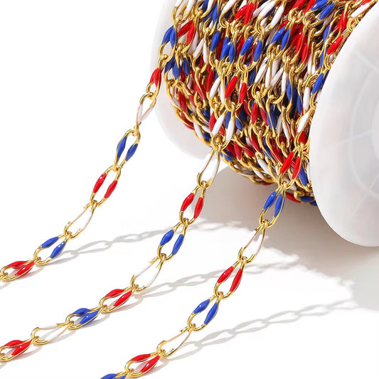 CN 287 Triple Tone Drop oil 3.8 mm wide 18k gold plated Stainless steel chain ( 1 feet ) Anti tarnish