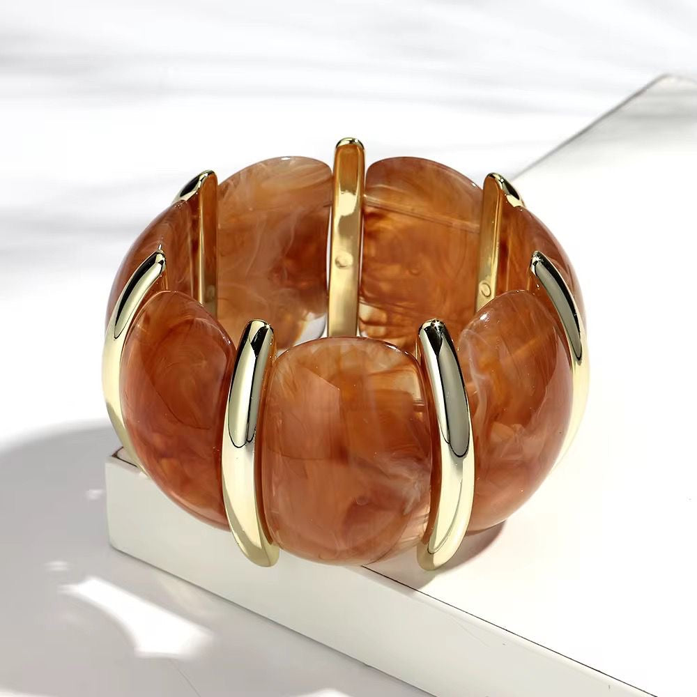 SJ 626 Coffee Resin Petal Acrylic bead Bracelet - Anti tarnish