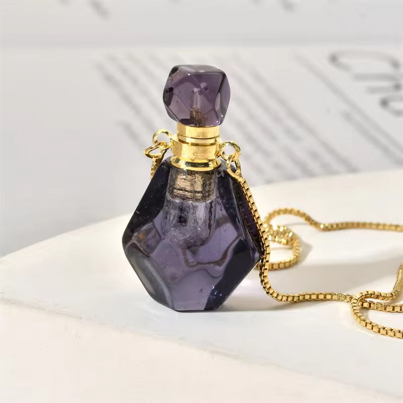 BBB 091 Natural Healing Stone Perfume Bottle Pendant Necklace 18k gold plated ( 1 pc ) Anti tarnish