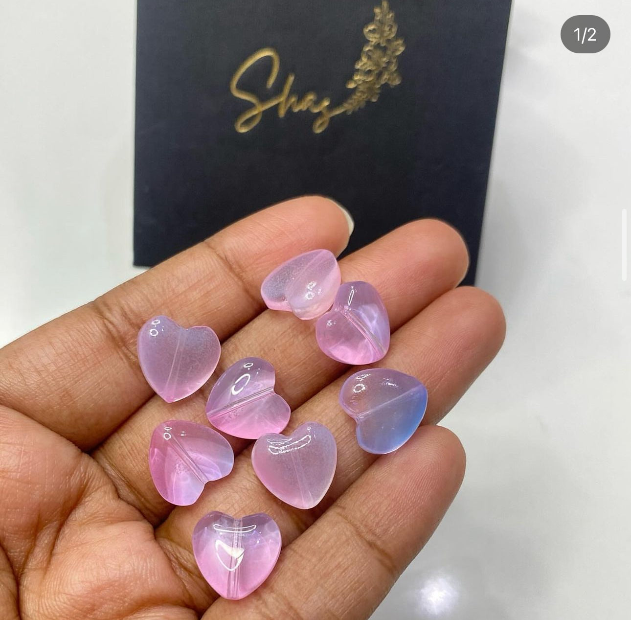 GB 1050 - bluish pink heart glass bead - per piece