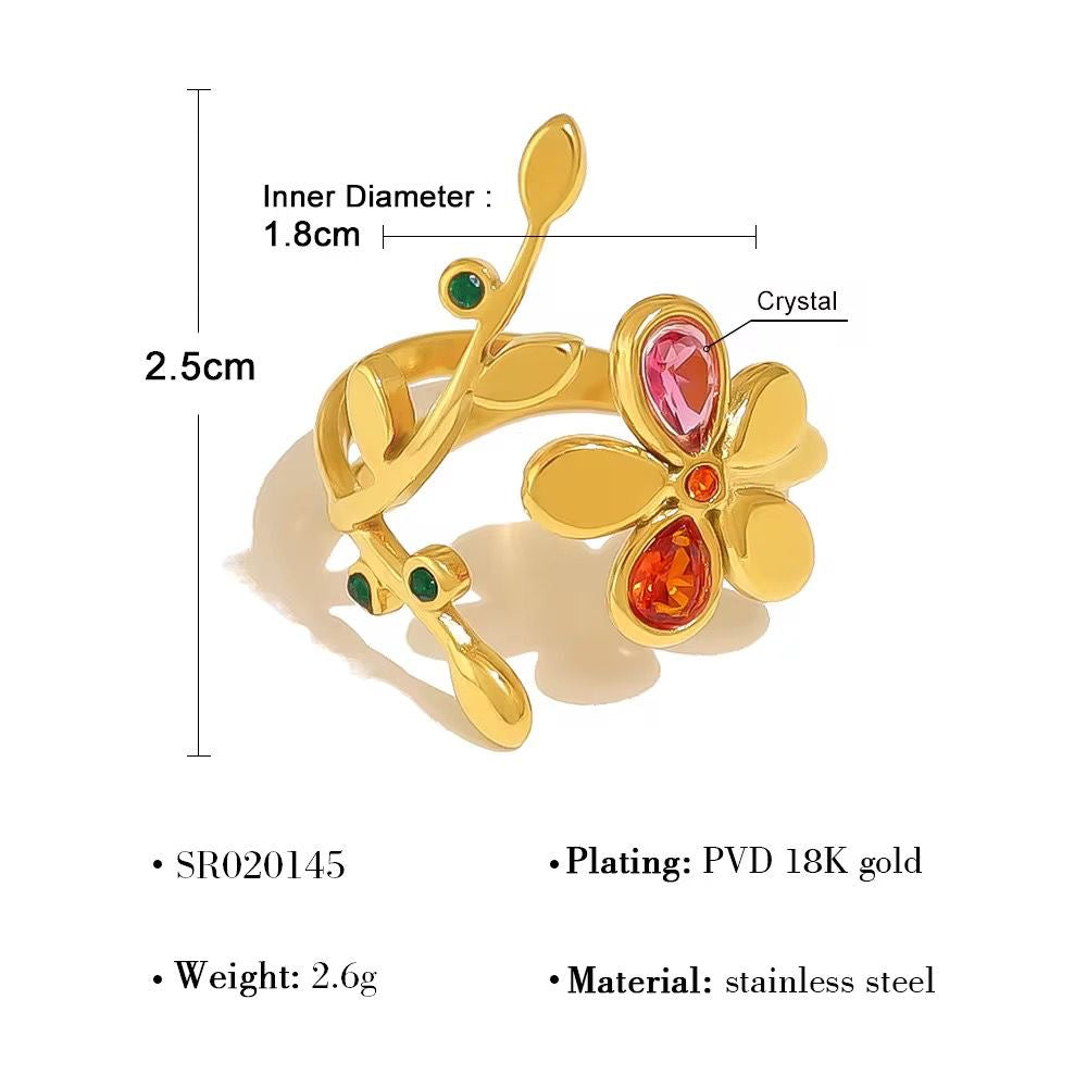 SJ 907 Zircon Floral Ring Adjustable - 18k Gold PVD plated stainless steel - Anti tarnish