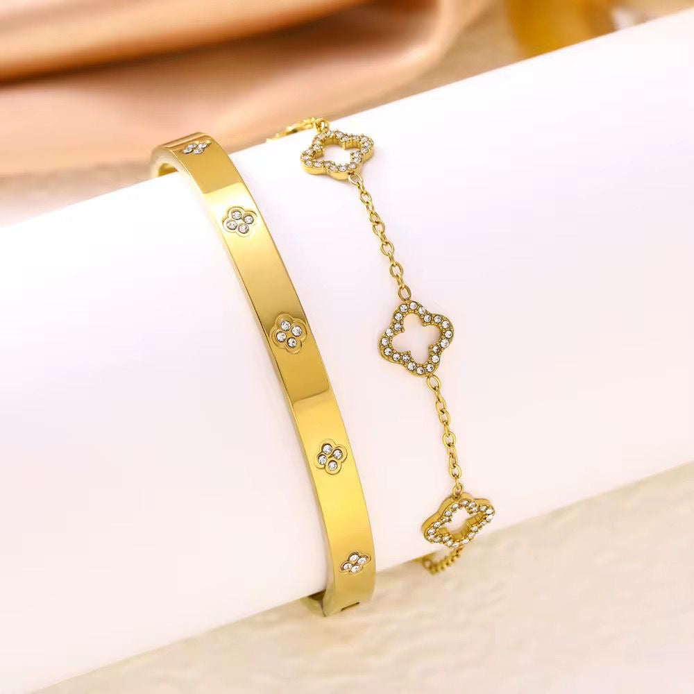 BSJ11A 4 leaf clover bracelet - 18k Gold PVD plated 316 stainless steel - Anti tarnish