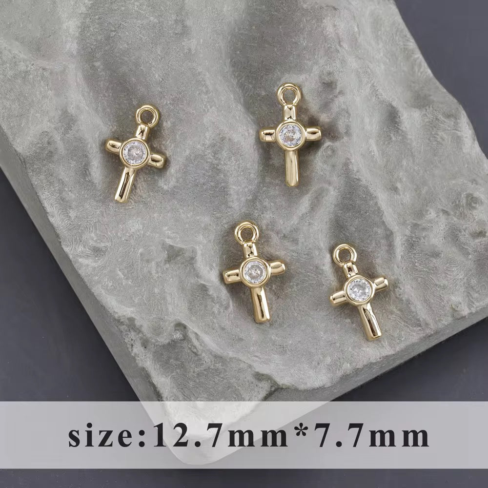 CZ 2163 Cross Zircon 14k gold plated charm ( 1 pc ) - anti tarnish