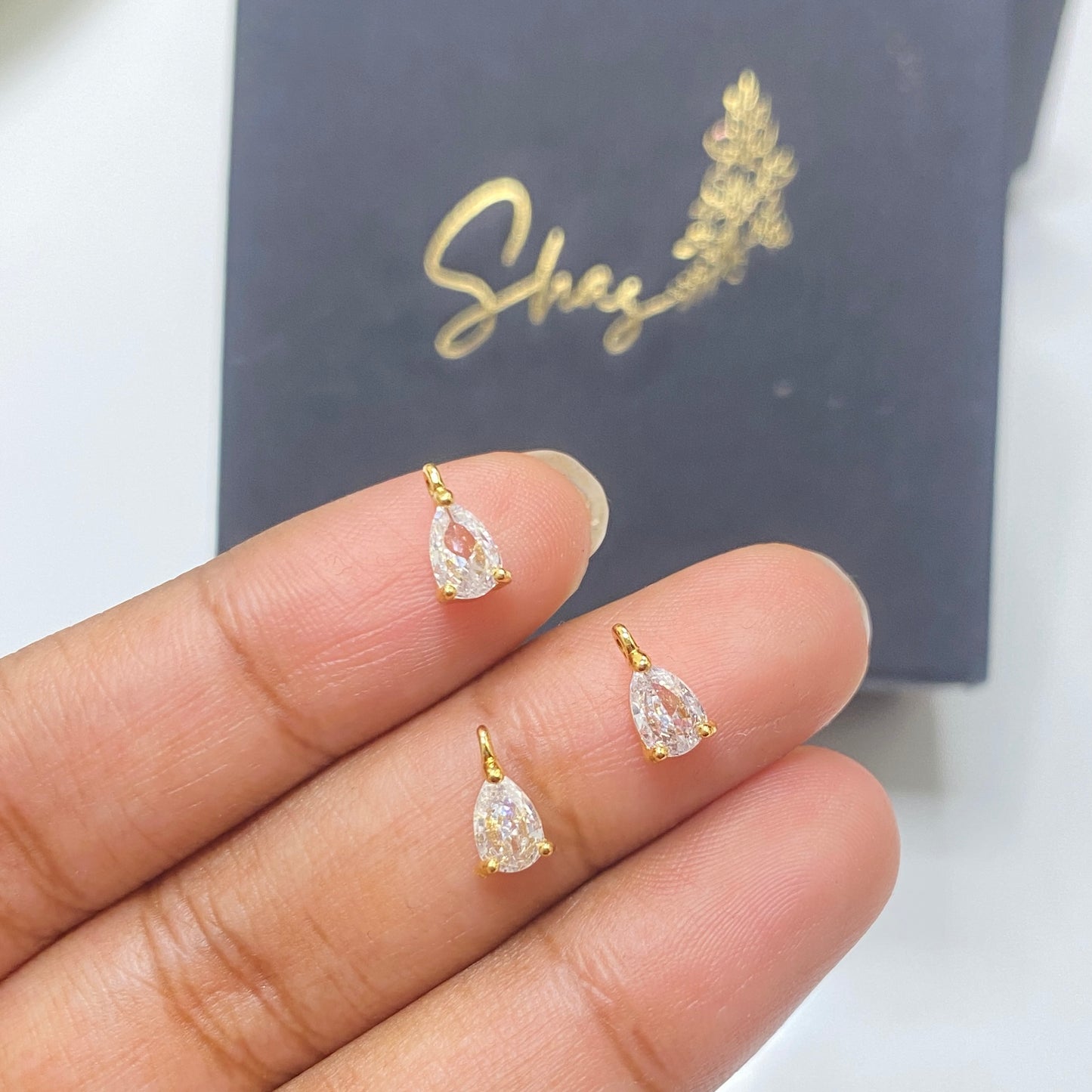 BBB 145 (C) Clear teardrop zircon Gold plated charm ( 1 pc ) Anti tarnish ( 6 mm )