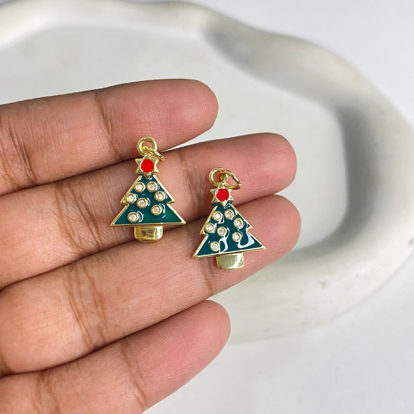 SS 1188 Christmas Tree Zircon charm 18k gold plated ( 1 pc ) Anti tarnish ( 20:14 mm )