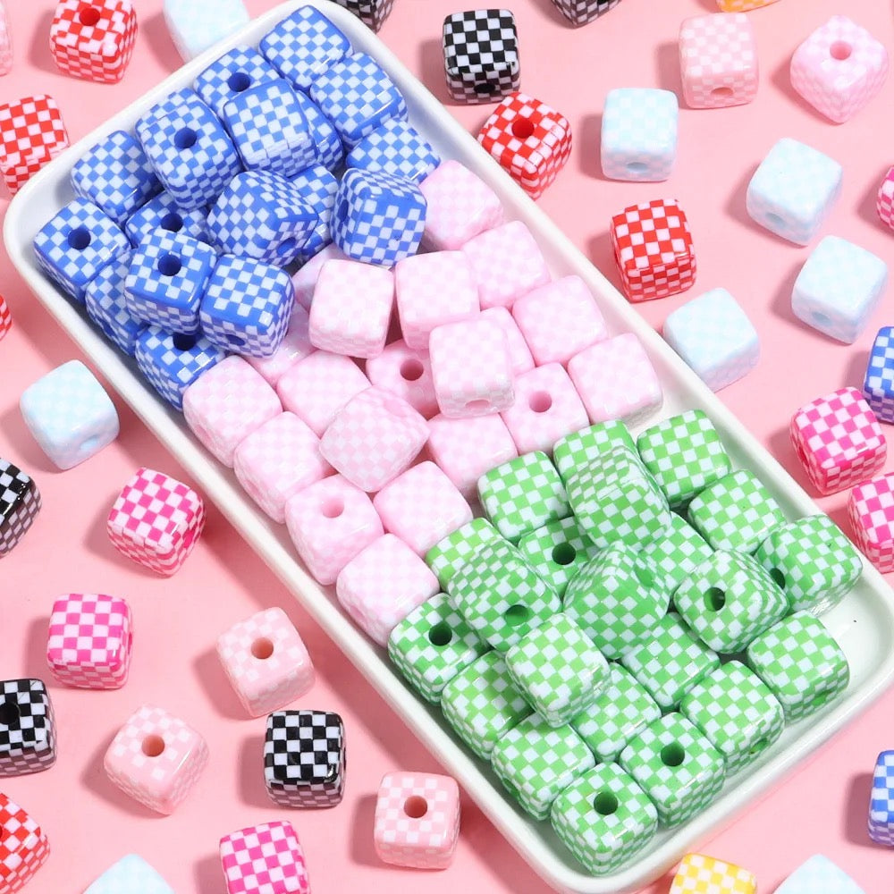 BBB 251 (c) Light Pink Grid square 13mm uv plated shiny Acrylic bead ( 1 pc )