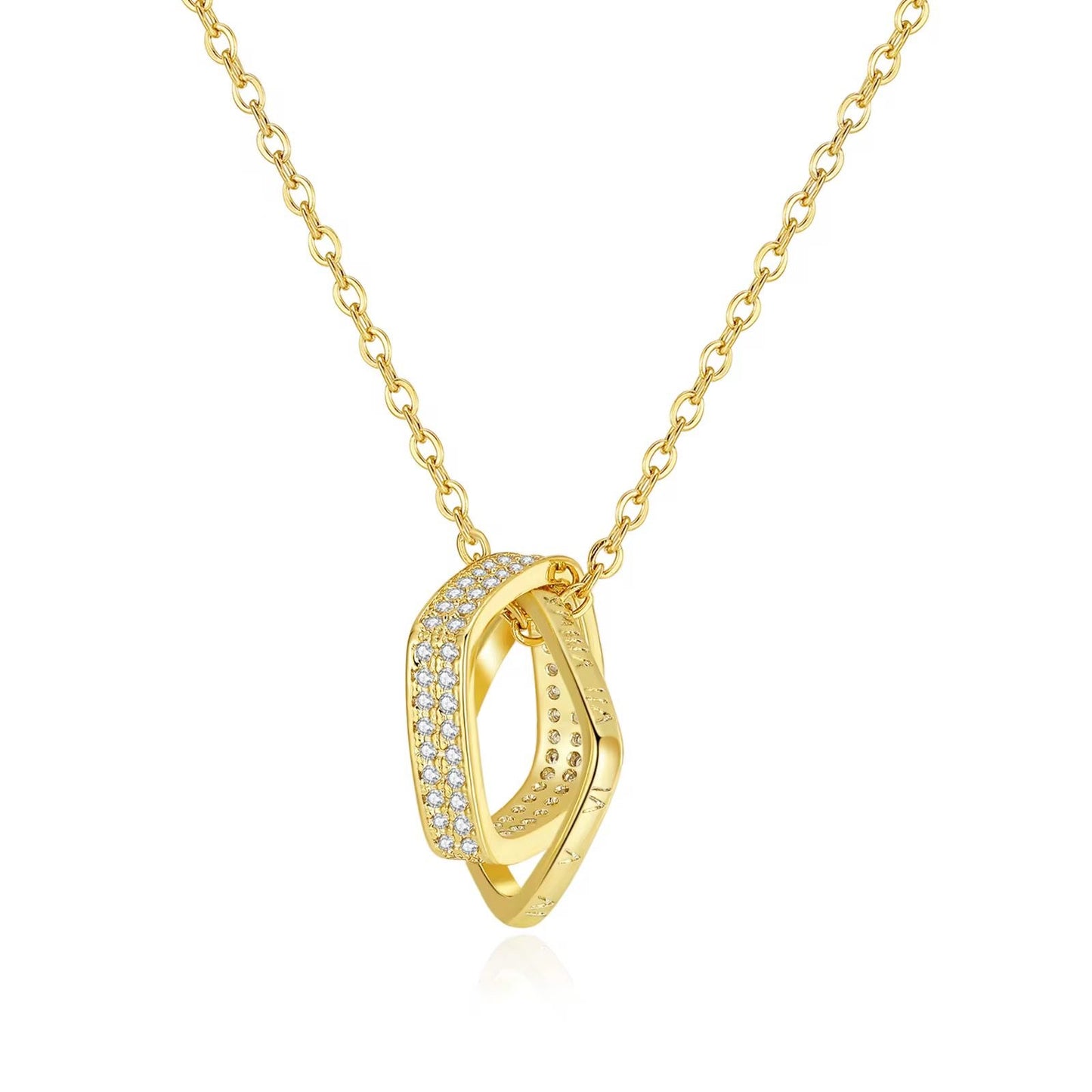 SJ 751 Zircon double square Necklace - 18k Gold PVD plated stainless steel - Anti tarnish