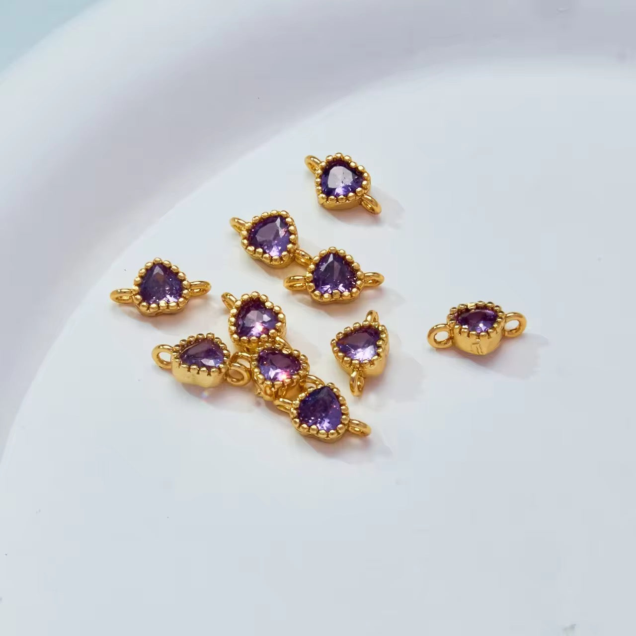 CZ 2461 Purple Heart Zircon connector 14k gold plated ( 1 pc ) Anti tarnish