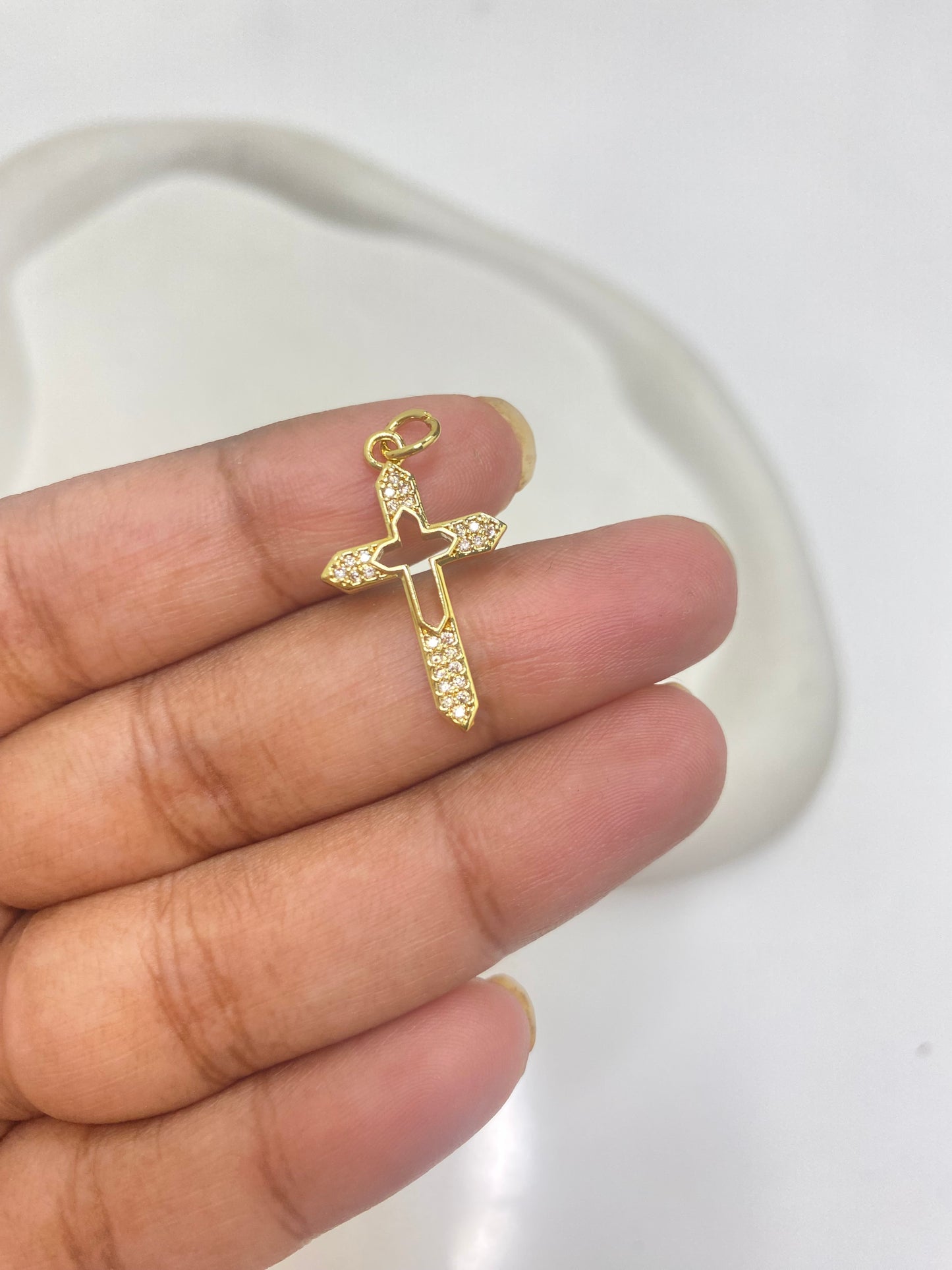 CZ 2584 Cross zircon charm 18k gold plated ( 1 pc ) Anti tarnish