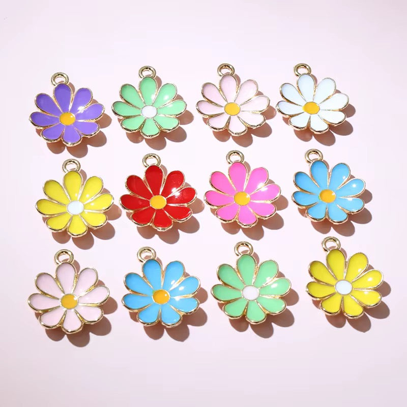 BBB 227 (e) Bright Pink Cute Daisy Flower enamel charm ( 1 pc ) Tarnish Resistant ( 19:15 mm )