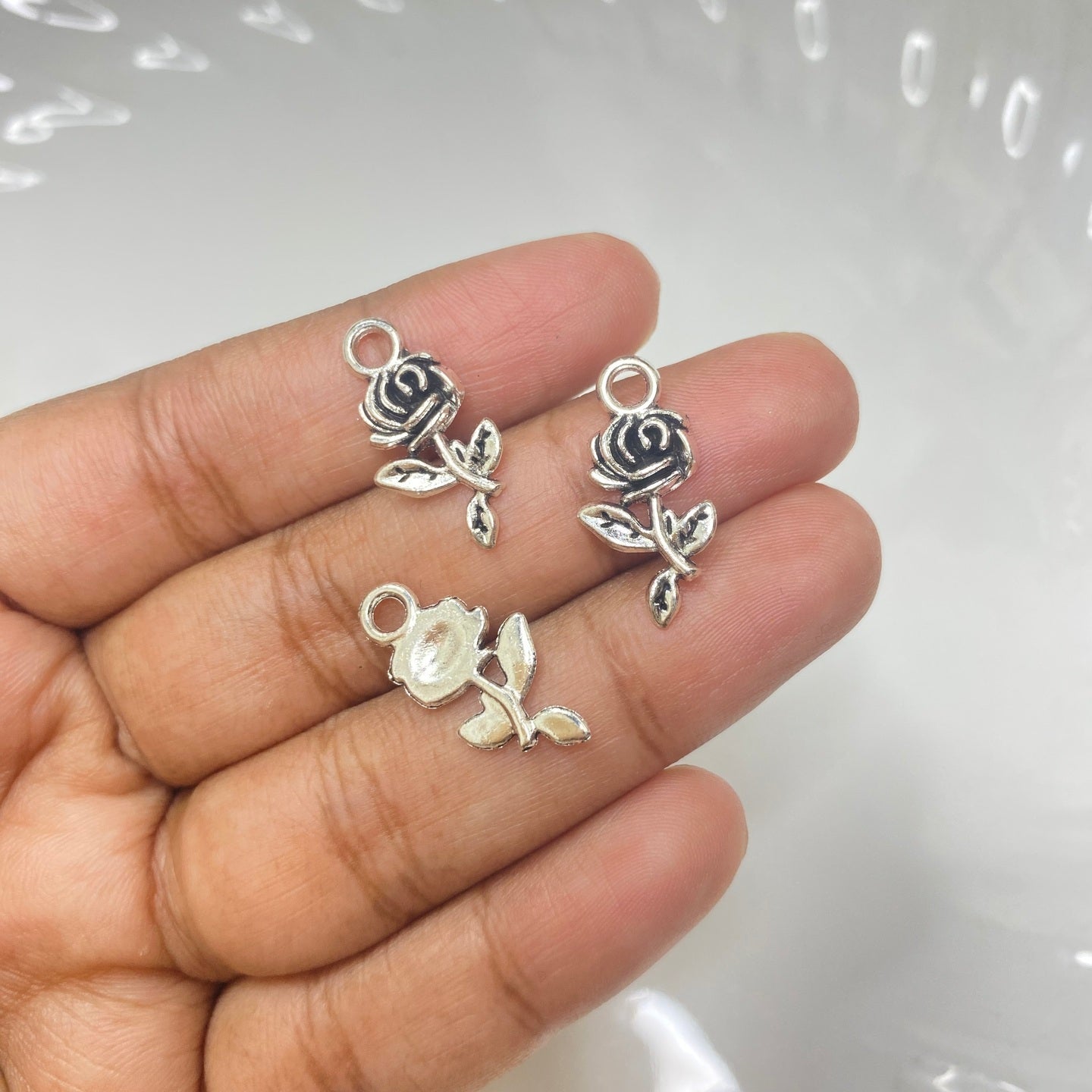 SS 820 Rose antique silver charm (1PC)