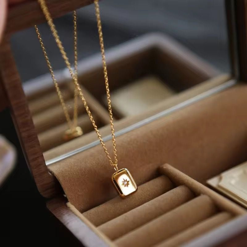 SJ 641 Minimalistic Zircon Rectangle dainty Necklace - 18k Gold PVD plated stainless steel - Anti tarnish
