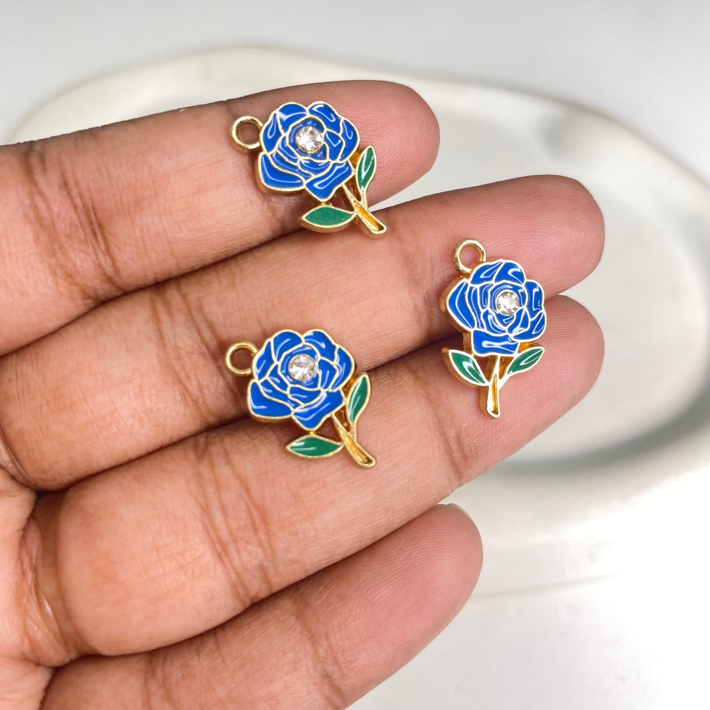 BBB 293 (a) Blue Rose Flower enamel charm ( 1 pc ) High quality shine ( 12:15mm )