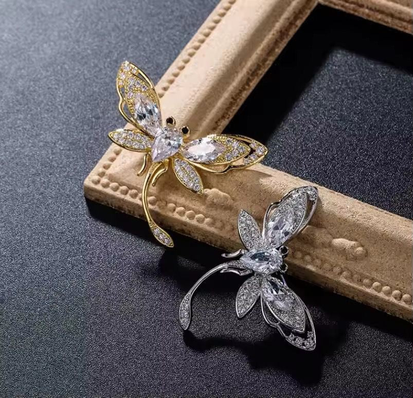 BR 92 Silver Dragonfly Zircon Brooch ( 1 PC ) Anti Resistant